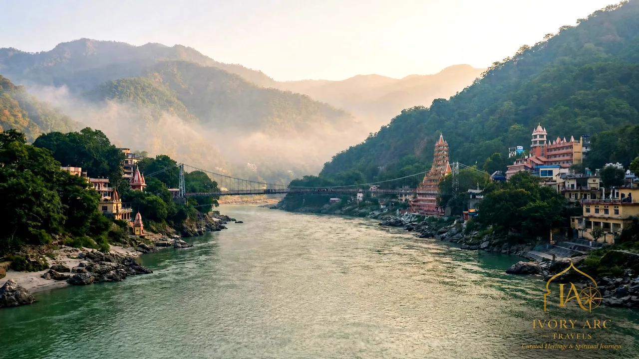 The Lakshman Jhula and the Ganga at Rishikesh