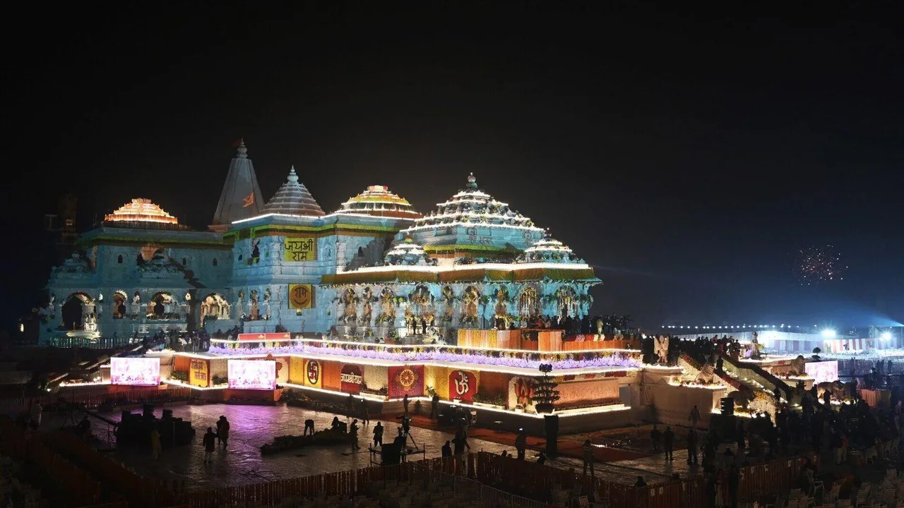 The Ram Mandir at Ayodhya, illuminated